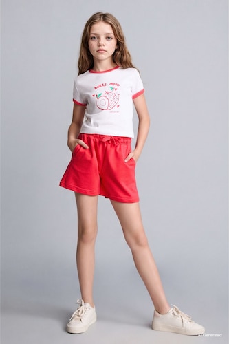 Ensemble T-shirt à manches courtes imprimé fraise et Short pour fille