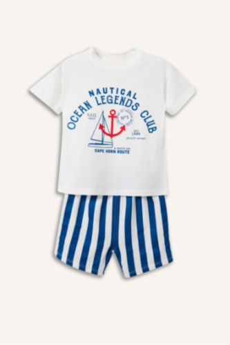 Erkek Bebek Mavi Marine Desenli 2'li Takım Erkek Bebek