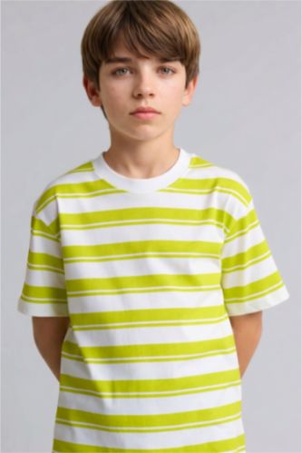 BOYS & TEENS Green Boy 100% Cotton Striped T-Shirt