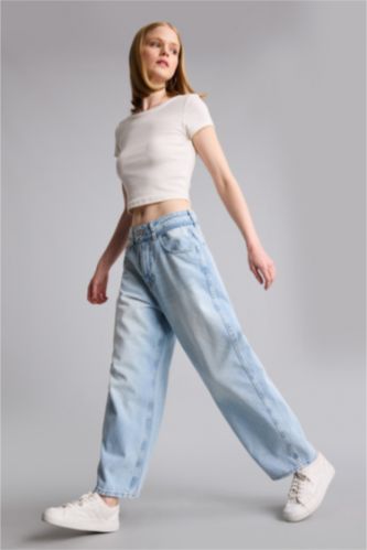 WOMAN Light Blue Barrel Fit High Waist Trousers