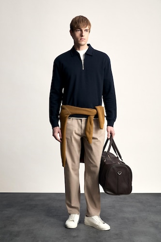 HOMME Marron Clair Pantalon taille normale avec poches Coupe tapered