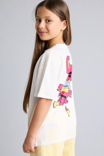 Young Girls - Teen Girls White Oversize Fit Short Sleeve T-Shirt