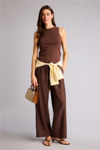 Kadın Kahve Wıde Leg Yüksek Bel Pantolon