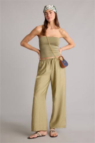 Kadın Haki Wıde Leg Yüksek Bel Pantolon