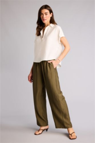 Kadın Haki Wıde Leg Yüksek Bel Pantolon