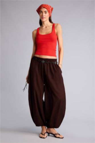 Kadın Koyu Kahve Yüksek Bel Balloon Fit Pantolon