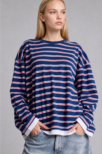 Женщины Синий Футболка Oversize