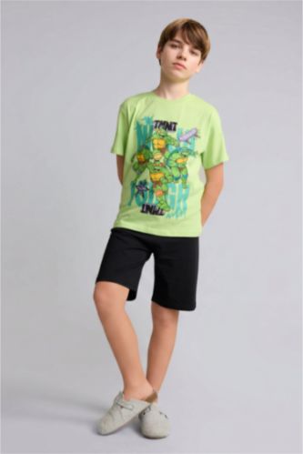 Young Boys - Teen Boys Light Green 2 piece Regular Fit Ninja Turtles Retro Classic Series Licensed Knitted Pyjamas