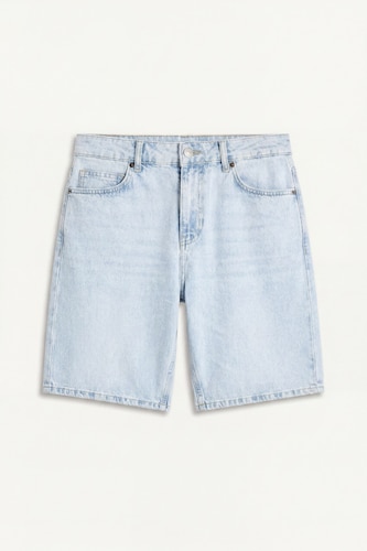 Straight Fit 100% Cotton Denim Bermuda Shorts
