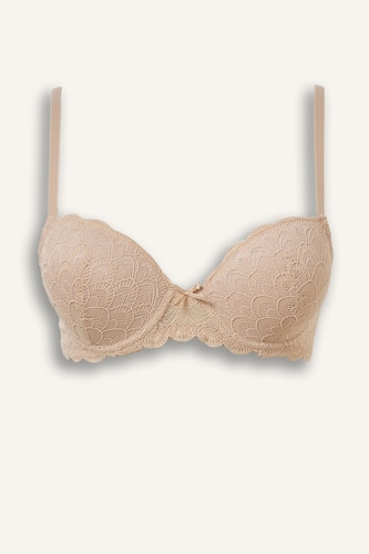 Kadın Bej Dantel Kaplı Push Up Bra