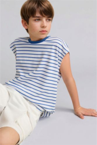 BOYS & TEENS Blue Boy 100% Cotton Striped Tank Top