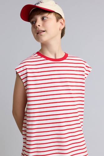 Young Boys - Teen Boys Red Boy Oversize Fit Striped Tank Top