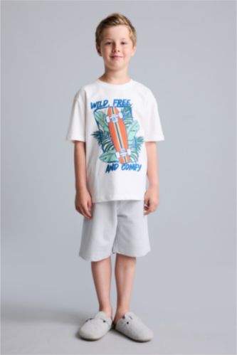 Young Boys - Teen Boys Ecru 2 piece Regular Fit Printed Knitted Pyjamas