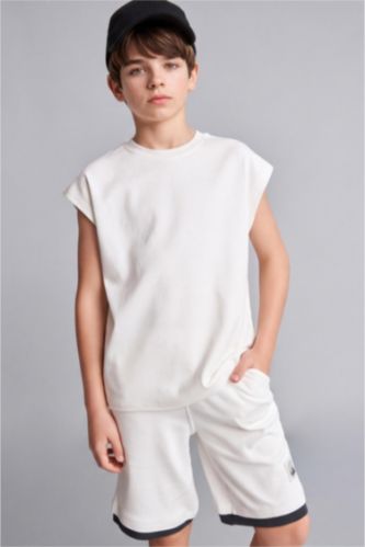 BOYS & TEENS Ecru Boy 100% Cotton Crew Neck Tank Top