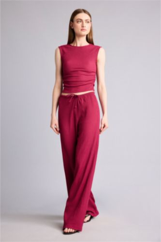Women Bordeaux Straight Fit Trousers