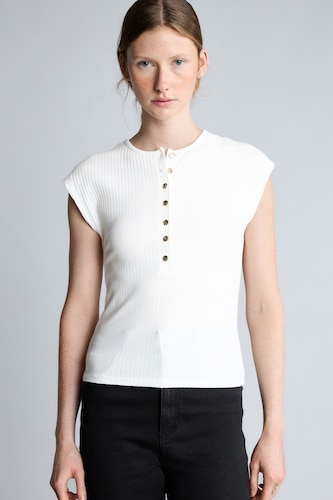 Women Ecru Slim Fit Ribbed Crew Neck Tank Top