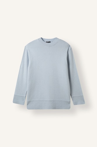 Kadın Açık Mavi Loose Fit Basic Triko Tişört