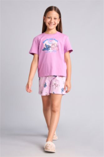 Young Girls - Teen Girls Light Purple 2 piece Regular Fit Lilo & Stitch Licensed Knitted Pyjamas