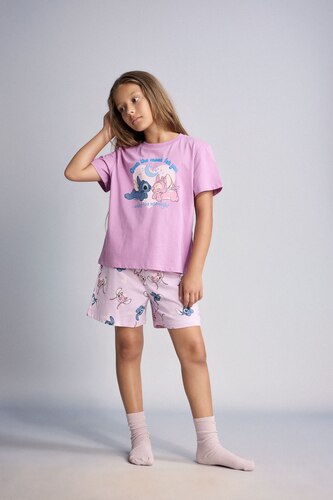 Kız Çocuk - Genç Kız Açık Mor Lilo & Stitch Lisanslı Regular Fit 2'Li Pijama Takımı Kız Çocuk