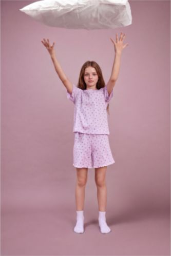 GIRLS & TEENS Lilac طقم بيجاما بناتي مضلع قصة عادية - قطعتين