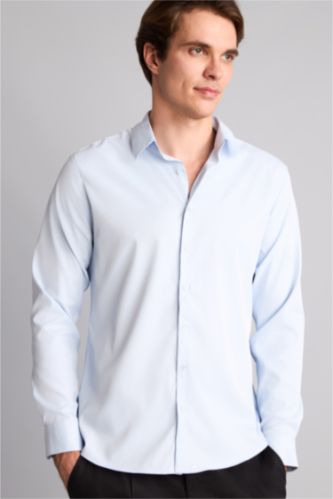 Men Light Blue Modern Fit Shirt Collar Long Sleeve Shirt