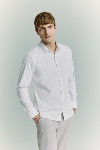 Men Ecru Modern Fit Shirt Collar Long Sleeve Shirt