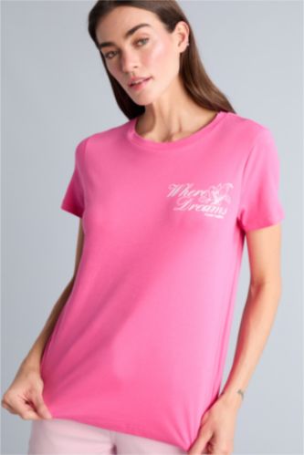 Kadın Pembe Kısa Kollu  Baskılı Tişört