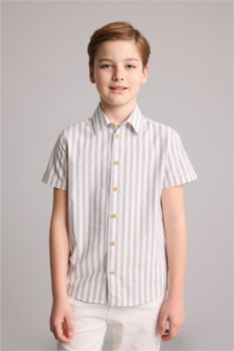 Young Boys - Teen Boys Beige Regular Fit Striped Short Sleeve Shirt