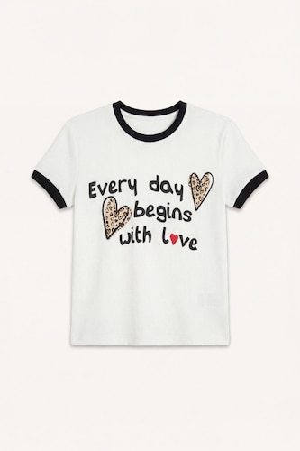 T-shirt imprimé à manches courtes et col rond pour fille