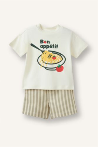 Baby Boys Ecru 2 piece Regular Fit Crew Neck Set