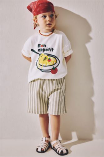 Baby Boys Ecru Baby Boy Food Print T-Shirt Shorts 2 Piece Set
