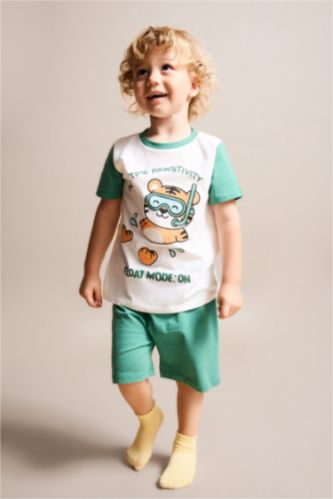 Erkek Bebek Ekru %100 Pamuk Desenli 2'li Pijama Takımı Erkek Bebek