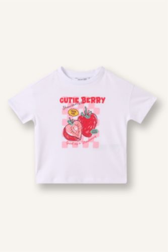 Baby Girls Violet Beyaz Relax Fit Short Sleeve T-Shirt