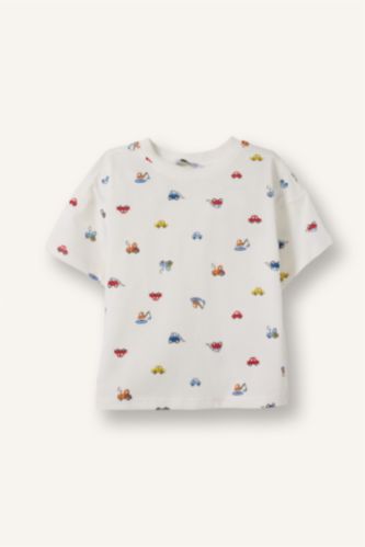 Baby Boys White Regular Fit Printed Short Sleeve T-Shirt