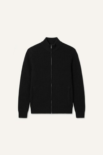 Standard Fit Knitted High Neck Zip-Up Cardigan
