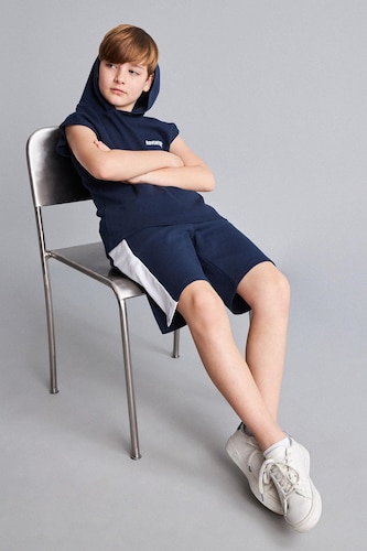 Young Boys - Teen Boys NAVY Boy Hooded Printed Tank Top Shorts 2 Piece Set