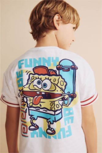 Young Boys - Teen Boys White Boy 100% Cotton SpongeBob Back Print Oversize T-Shirt