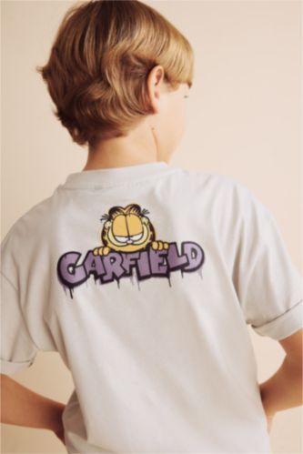 Young Boys - Teen Boys Light Grey Oversize Fit Garfield Short Sleeve T-Shirt