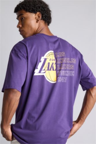 Erkek Koyu Mor NBA Oversize Kısa Kollu Tişört