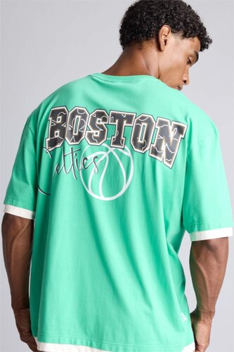 Erkek Yeşil NBA Boston Sırt Baskılı Oversize Tişört