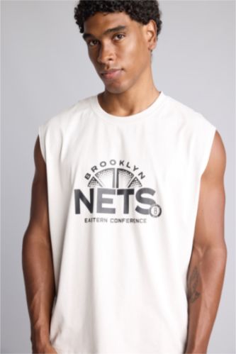 Erkek Açık Gri NBA Brooklyn Nets Pamuklu Atlet