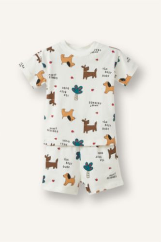 Baby Boys Ecru 2 piece Regular Fit Animal Set