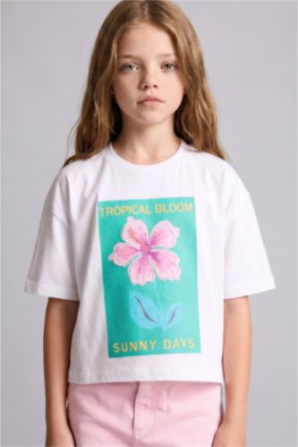 GIRLS & TEENS White Girl Floral Print Short Sleeve White T-Shirt