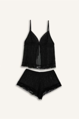 Kadın Siyah Regular Fit Şifon 2'Li Takım