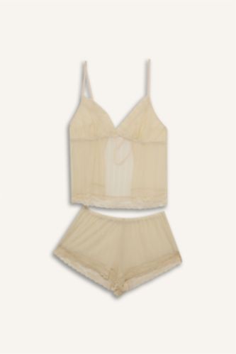 Kadın Sarı Regular Fit Şifon 2'Li Takım