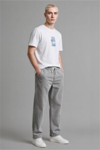 MAN Light Grey Wide Leg Elastic Waist Washed Trousers
