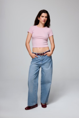 Woman Light Blue Short Wide Leg Trousers