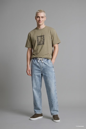 رجال أزرق فاتح Wide Leg Normal Waist Jeans