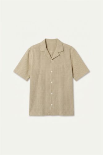 Erkek Açık Sarı Relaxed Fit Kısa Kollu Kareli Gömlek