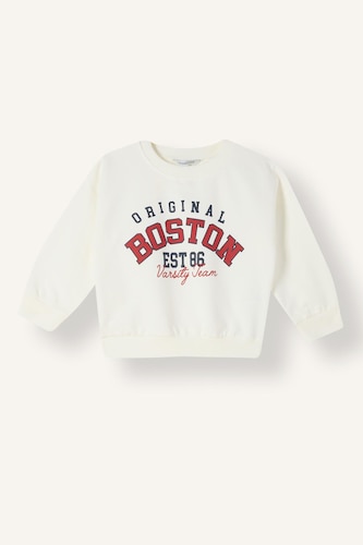 %100 Pamuk Bisiklet Yaka Baskılı Sweatshirt Erkek Bebek